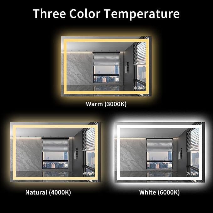 LOAAO 48"X32" LED Bathroom Mirror with Lights, Anti-Fog, Dimmable, Backlit + Front Lit, Lighted Bathroom Vanity Mirror for Wall, Memory Function, Tempered Glass, ETL Listed