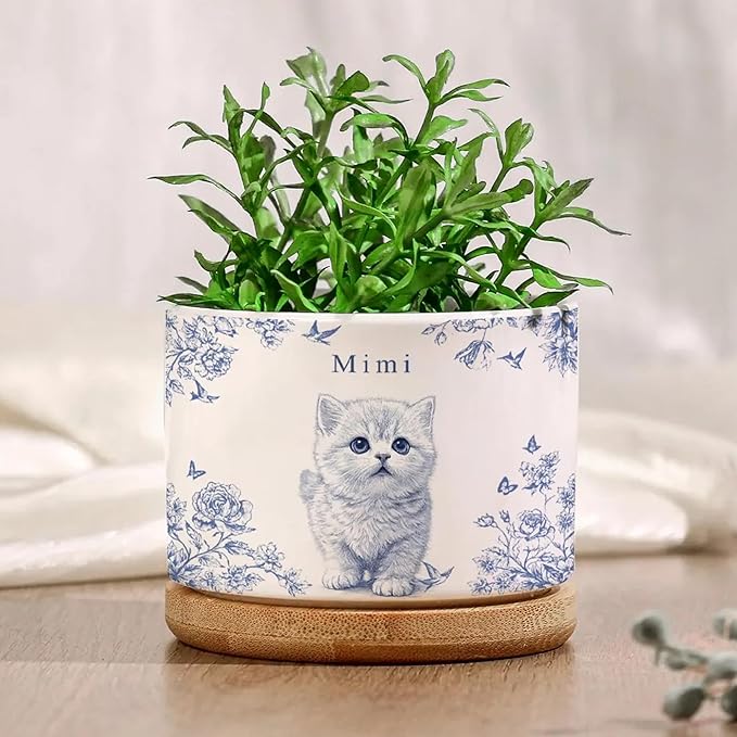 Personalized Pet Portrait Toile De Jouy Plant Pot, Custom Dog Photo Plant Pot for Dogs Mom, Pet Mom Gifts, Cat Lover Gifts, Pets Lover Gift, Memorial Dog Cat Gift