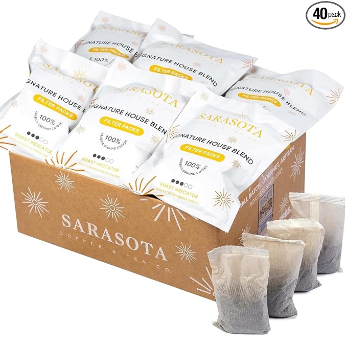 Breakfast Blend Coffee Filter Packs, 2 oz, 40 Count, Medium Roast, 3rd Party Tested Low Acid Mold Free Ground Coffee for 10-12 Cup Drip Coffee Makers