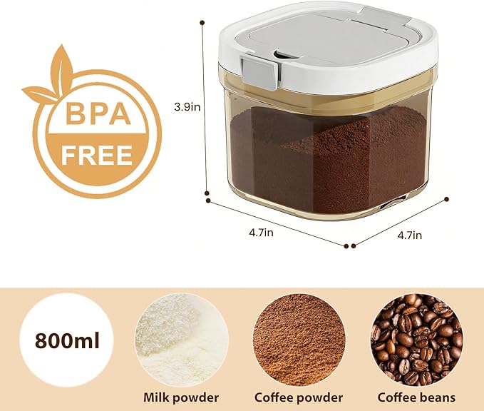 Airtight Coffee Canister-27oz Sugar and Dry Food Container BPA Free with Spoon and Layered Storage for Grounds Coffee, Beans, Tea, Sugar, Flour, Cereal,Formula