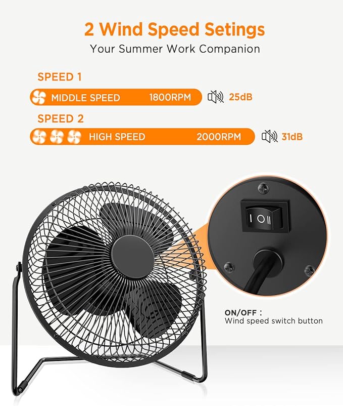 EasyAcc 5 Inch USB Desk Fan, Small USB Desk Fan, [Small Quiet Strong Airflow and 360° Rotating Personal Table Cooling Fan] USB Powered Portable Fan, 2 Speed（3.3~4.1 M/S Black (USB POWERED ONLY)