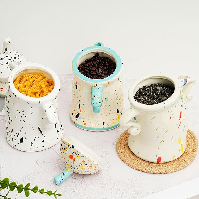 Canister With Attitude - Airtight Ceramic Kitchen Storage with Hands on Hips Design, Ideal for Flour, Sugar, Coffee, Tea & Beans, Sealed & Leak Proof (Black and white)