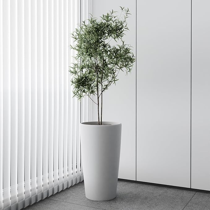 SnugNiture Set of 2 Round Tall Planters 22 Inch, Large Planter for Indoor Outdoor Plants, Modern Flower Pot Containers Large Decorative Tree Planter, White