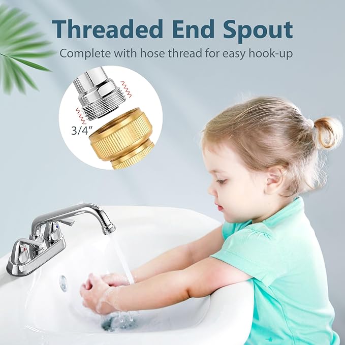 Aolemi Laundry Sink Faucet 4 Inch Centerset, Utility Sink Faucets with Swivel Spout and 3/4" NPT Threaded End, 2-Handle Faucet for Laundry or Utility Room, Polish Chrome