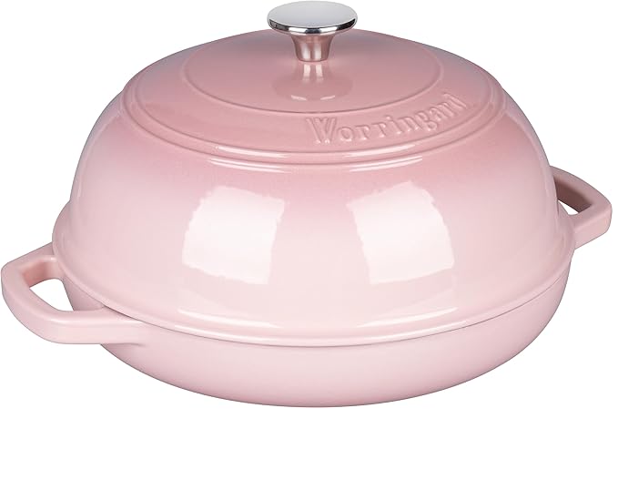 VORRINGARD Enameled Cast Iron Dutch Oven Pot with Lid, Bread Oven for Sourdough Bread Baking, Dutch Ovens with Bread Proofing Basket& Baking Supplies Set, 6 Quart, Pink