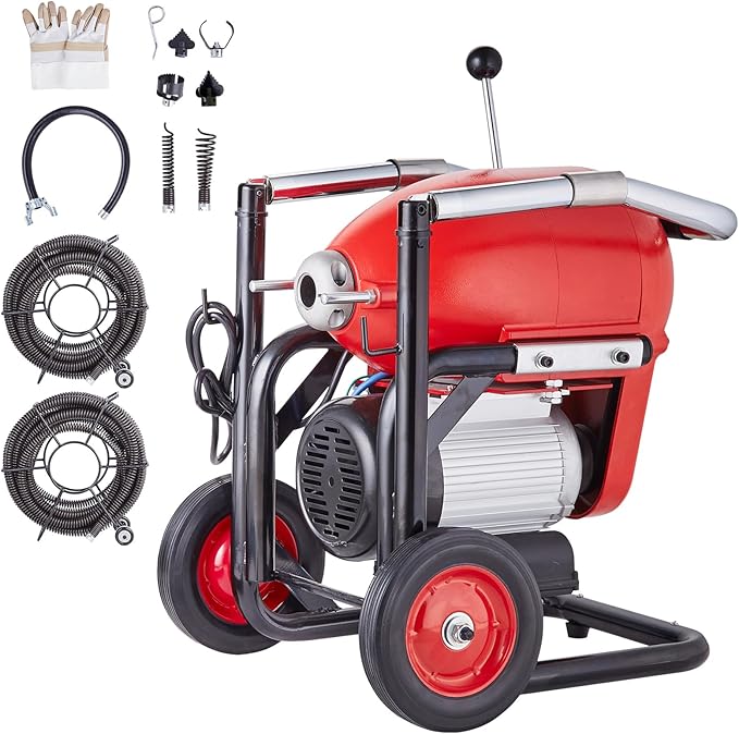 Happybuy Drain Cleaner Machine 120FT x 6/5 Inch - Powerful Unclogging Solution,1100W Electric Sewer Snake Auger Manual Feed - with 6 Cutters and CW/CCW Control for 4" to 8" Pipes