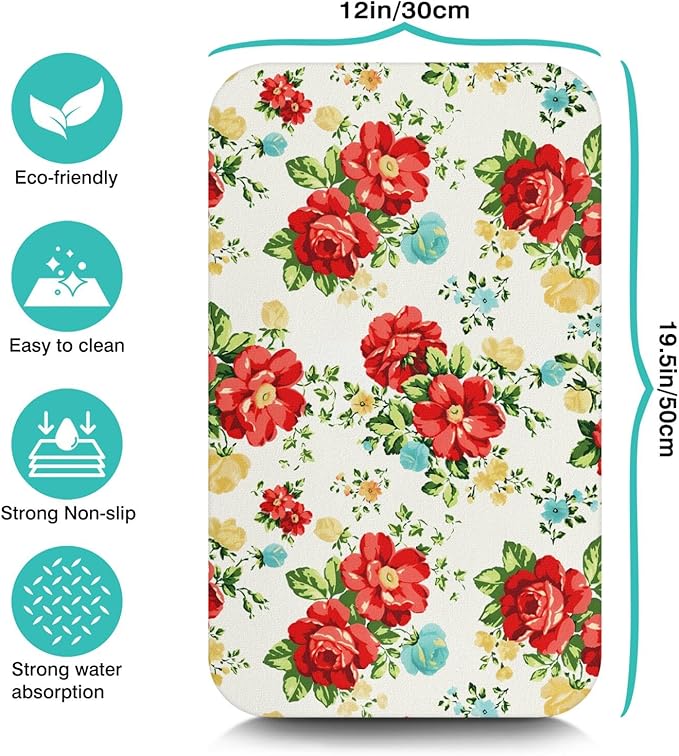 Diatom Mud Drying Mat 12x19.5 Inch - Super Absorbent Fast Dry Kitchen Counter Mat with Non-Slip Rubber Backing
