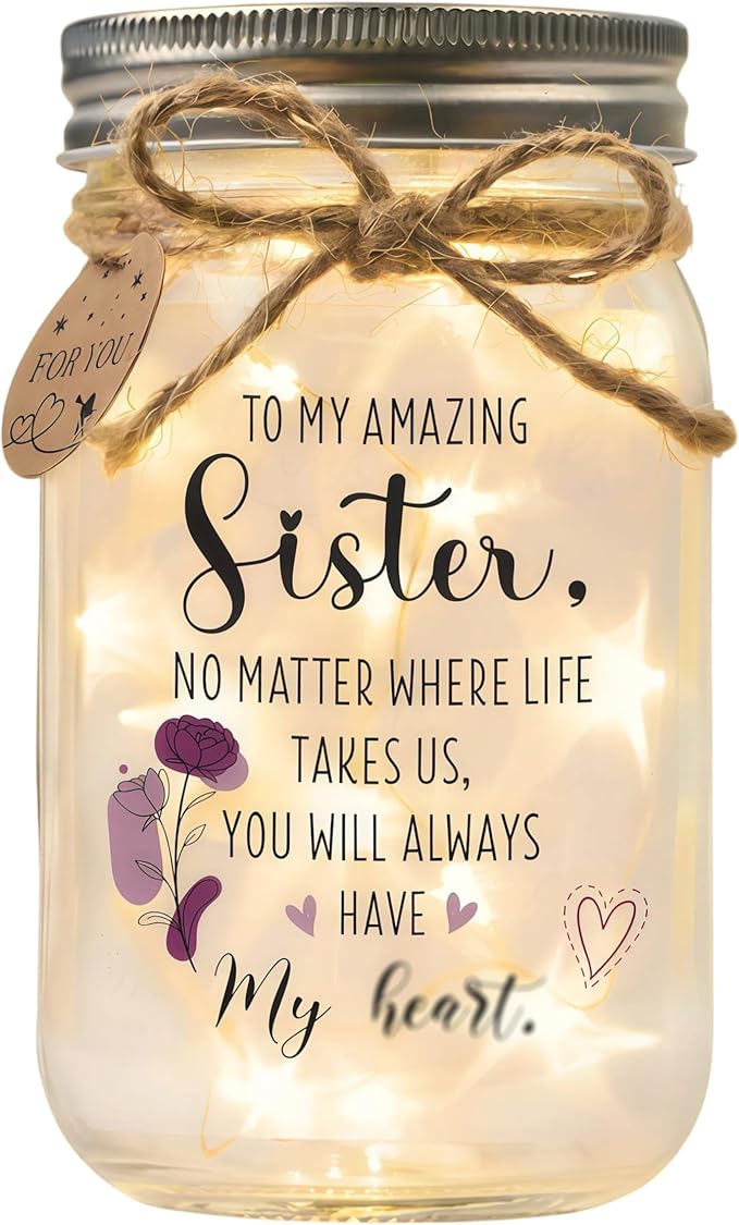 SOLMAY Unique Sister Birthday Gifts from Sister, Sentimental Keepsake Mason Jar for Big Sisters from Little Brother, Siblings Birthday Gift, Easter Gift for Sisters