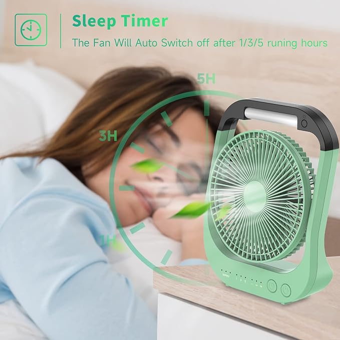 ATEngeus USB Desk Fan with 10000mAh Battery, 4 Speeds, 8“ Portable Camping Fan, 180°Rotation, LED Light, Timer, for Camping, Travel, Office and Home Use