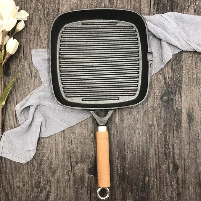 Square Grill Pan, Cast Iron Premium Non-Stick Grill Pan Frying Pan Heavy Duty Cast Iron Grill Pan Frying Pans for Gas, Induction and Electric Stove with Handle Frying Pa