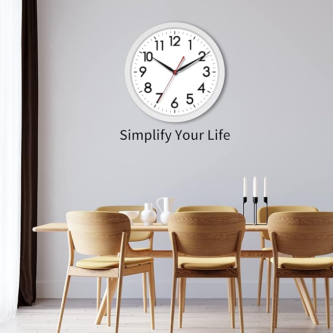 AKCISOT 14 Inch Wall Clock, Battery Operated Analog Clock, Silent Non-Ticking, Ideal for Bedroom, Bathroom, Kitchen, Office and School, White