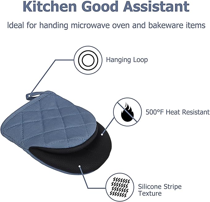 Oven Mitts and Pot Holders Set, Pack of 4, Heat Resistant Silicone Kitchen Mini Oven Mittens for 500 Degrees, Mini Oven Gloves and Hot Pads for Baking Grilling Barbecue Microwave Machine Washable