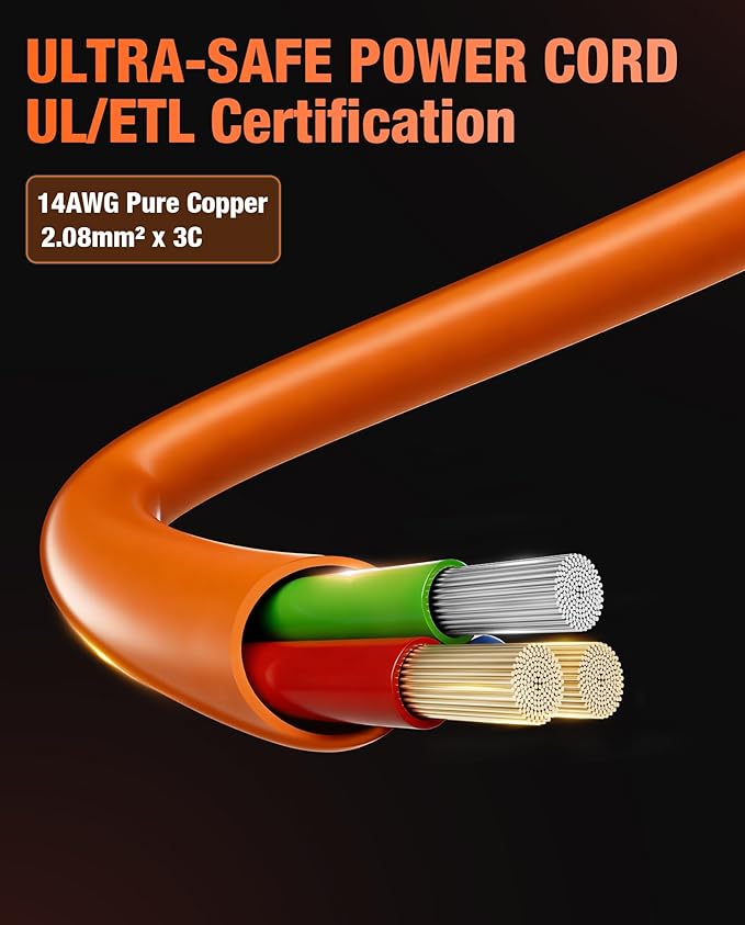 Heavy-Duty Power Station Charging Cable, 14AWG Fast Charger Cable for Jackery Explorer 2000/1500/1000 Pro,Ecoflow Delta/River Series,Bluetti EB3A;Anker 757/767, 125V 15A AC Power Cord Orange(6FT)