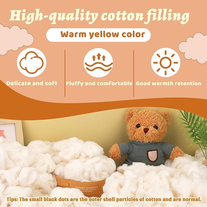 ZXIIXZ 1.1 lb Cotton Stuffing for Stuffed Animals, (7oz-4.4 lb) Premium Natural Cotton Filling, Warm Cotton Batting Fiber Fill for Pillow Cushion Stuffing, Home DIY Craft Stuffing, 500g/1.1 lb