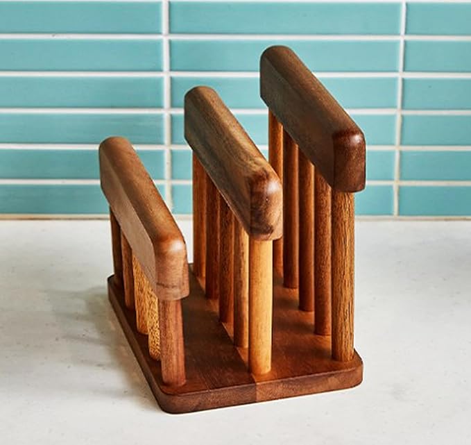 Acacia Wood Cutting Board Holder, Dual Slot Solid Wood Kitchen Organizer and Storage Stand