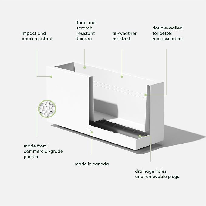 Veradek Block Series Long Box Planter - Large Rectangular Planter for Indoor or Outdoor Patio/Porch | Durable All-Weather Use with Drainage Holes | Modern Décor for Tall Plants, Flowers or Shrubs