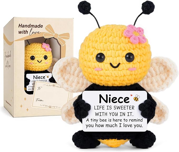Niece Gifts from Auntie, Mothers Day Birthday Gifts for Niece Ideas - Cute Handmade Crochet Bee - Easter Day for Niece from Aunt Auntie Emotional Support Crochet Decor