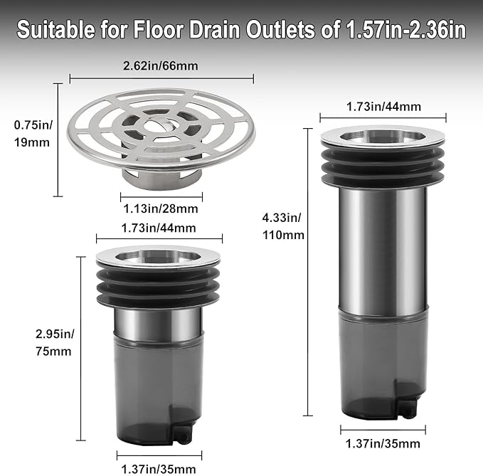 Shower Drain Anti-Backflow Stopper - Magnetic Shut-Off Valve, 304 Stainless Steel Odor-Proof Shower Drain Plug, Suitable for 1 1/2 inch Pipes (2.95in/75mm High)