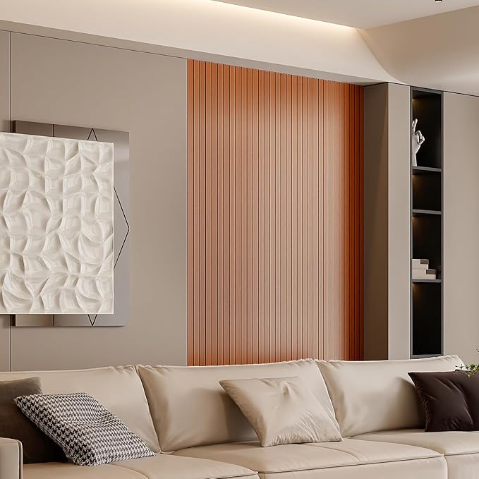 YLL YLL PVC Slat Wall Panel Peel and Stick 236"x 15.7" Faux Walnut Wood Grain Slat Panel Self-Adhesive Wallpaper Soundproof 3D Wall Panels
