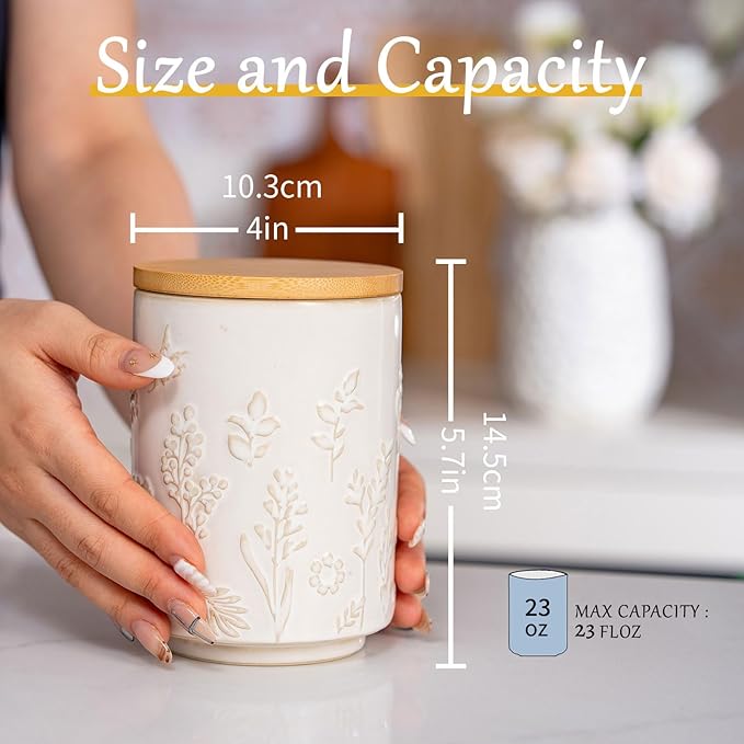 TEATALK Ceramic Canister with Airtight Lid, Perfect for Coffee, Sugar, Tea Storage, 23 Fl Oz, Flower Butterfly