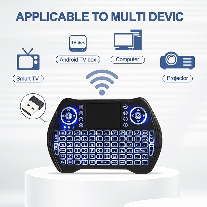 Easytone Backlit Mini Wireless Keyboard with Touchpad Mouse Combo Remote Control with Rechargeable Li-ion Battery and Multimedia Keys for Android TV Box HTPC PS3 Smart TV PC X-Box Linux Windows MacOS