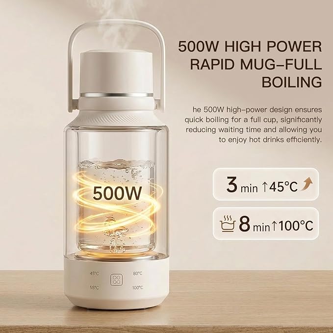 MEGAWISE Portable Electric Kettle 1L, Rapid Boil, Food-Grade 304 Stainless Steel, Auto Shut-Off & Boil-Dry Protection, Compact Hot Water Boiler for Home, Office & Travel