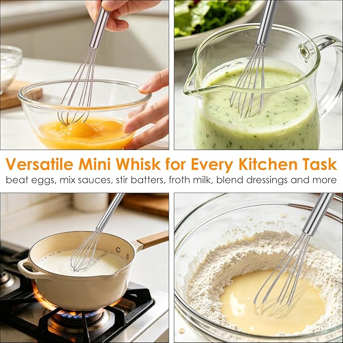 HOTEC 10 Inch Mini Whisk, Anti-Rust 304 Stainless Steel Small Whisks for Cooking, Baking, Mixing Ingredients & Deep Containers