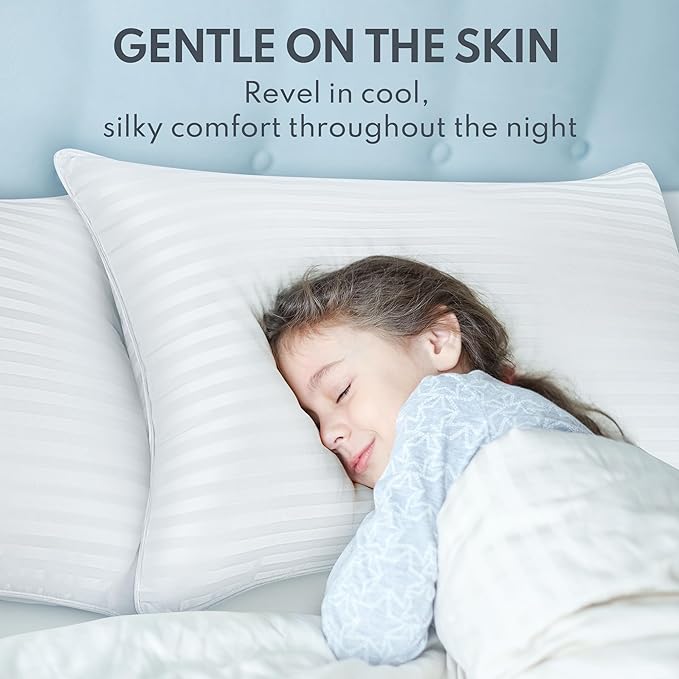 King Size Bed Pillows - Breathable Down Alternative Hotel Quality Pillows Set of 2 for Side, Back, and Stomach Sleepers Fluffy Cooling Soft Microfiber Fill Premium Skin-Friendly