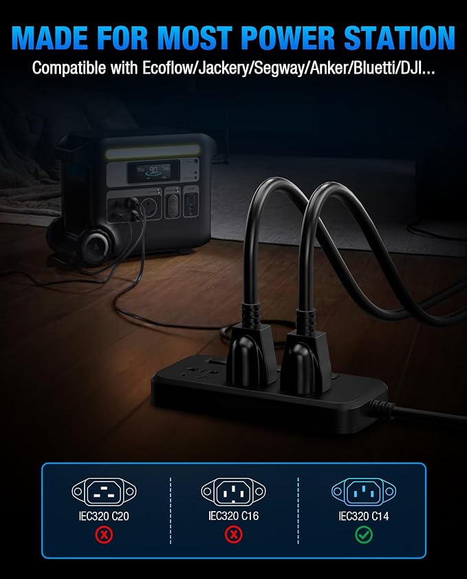 Heavy-Duty Power Station Charging Cable, 14AWG Fast Charger Cable for Jackery Explorer 2000/1500/1000 Pro,Ecoflow Delta/River Series,Bluetti EB3A;Anker 757/767, 125V 15A Universal AC Power Cord(10FT)