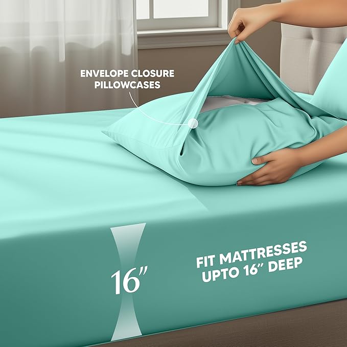 Utopia Bedding Twin Sheet Set – 3 Piece Bed Sheets for Twin Size Bed, Soft and Breathable Microfiber, Includes 1 Fitted Sheet, 1 Flat Sheet and 1 Pillowcase – Oeko Tex (Spa Blue)