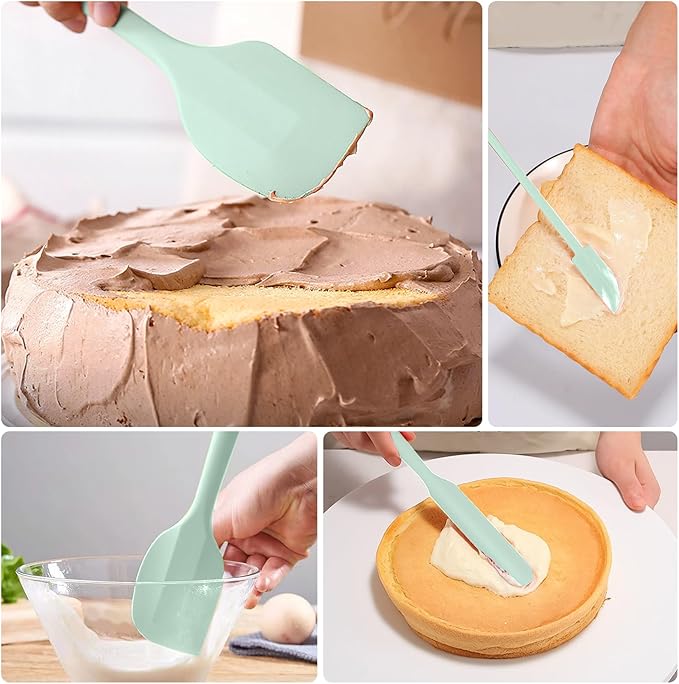 5 Piece Mint Green Silicone Spatula Set, Heat Resistant Rubber Spatulas Set, Silicone Kitchen Utensils Set Dishwasher Safe for Nonstick Cookware
