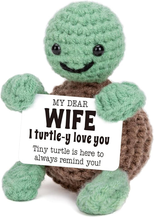 4THFARMES Mini Funny Turtle Gifts for Wife Mothers Day from Husband, Birthday for Wife Wifey Romantic, I Love You Small Cool Cute Stuff Things, Handmade Emotional Positive Crochet Turtle