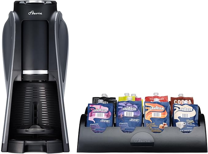 Flavia Aroma Brewer Bundle with 84 Freshpacks and 1 Merchandiser - Coffee Machine, Makes Coffee, Lattes, Tea, and other Hot or Iced Beverages, Multiple Brew Sizes, Black, Works ONLY with Freshpacks