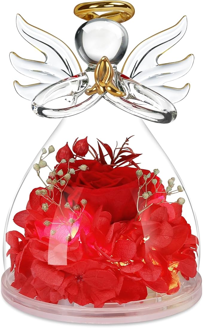 Mothers Day Mom Gifts for Mom,Fresh Flowers for Delivery,Birthday Gifts for Women Her,Preserved Flowers in Angel Figurines,Angel Gifts for Moms Mothers Day Grandma Wife Sister,Light Up Red Gift