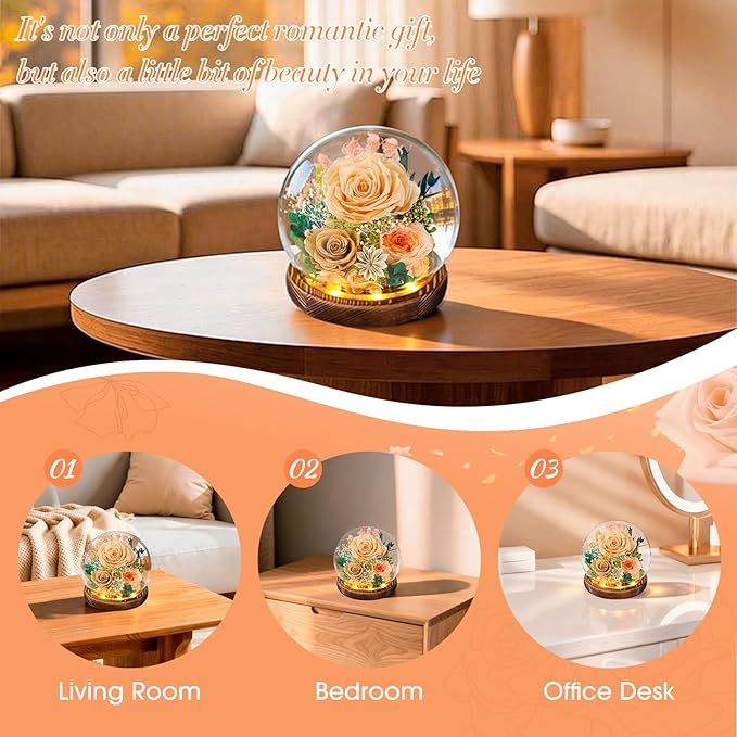 FIACO Gifts for Mom Birthday Gifts for Women Preserved Flowers in Glass Dome Forever Flowers for Delivery Prime Eternal Roses for Grandma Sister Daughter Wife Her Girlfriend, Yellow