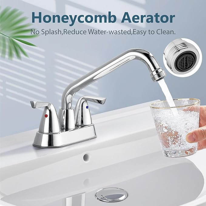 Aolemi Laundry Sink Faucet 4 Inch Centerset, Utility Sink Faucets with Swivel Spout and 3/4" NPT Threaded End, 2-Handle Faucet for Laundry or Utility Room, Polish Chrome