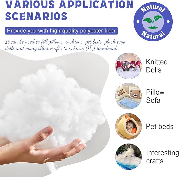 BUTUZE 4.4lb Polyfill Stuffing, (4.4lb-2.1oz) Fiberfill for Crafts, Polyester Fiber Fill, Resilience Fill Fiber for Stuffing Pillow and Home Decoration Projects