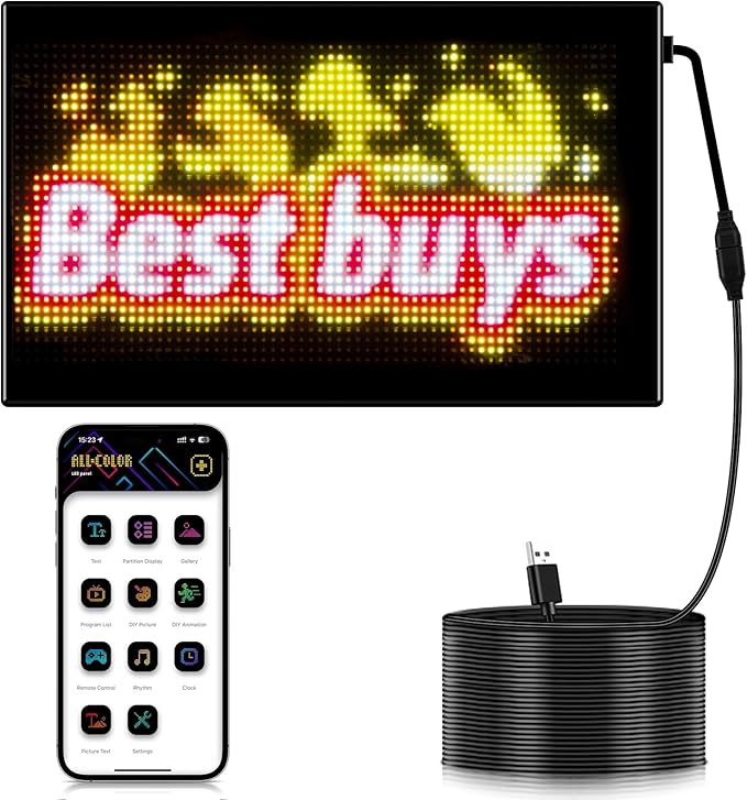 Flexible LED Display Screen, IP65 Waterproof PU+FPCB Material, Remote & App Control, for Indoor Advertising, Shop Window, Car Dealership Decoration (13 x 7.9in)