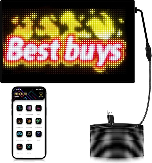 Flexible LED Display Screen, IP65 Waterproof PU+FPCB Material, Remote & App Control, for Indoor Advertising, Shop Window, Car Dealership Decoration (13 x 7.9in)