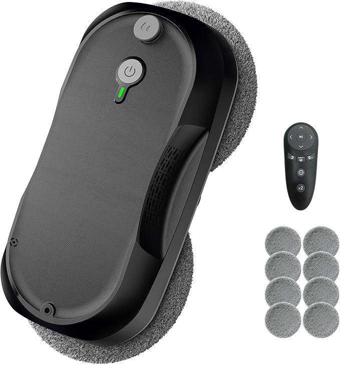 2026 Updated X2 Window Cleaning Robot - Enhanced Battery, Max 3200Pa, Path Planning, Anti-Slipping, Edge Detection, Window Cleaner Robot for High-Rise Windows, Black (2 pairs of nozzles, 10 cloths)