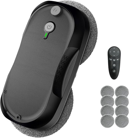 2026 Updated X2 Window Cleaning Robot - Enhanced Battery, Max 3200Pa, Path Planning, Anti-Slipping, Edge Detection, Window Cleaner Robot for High-Rise Windows, Black (2 pairs of nozzles, 10 cloths)
