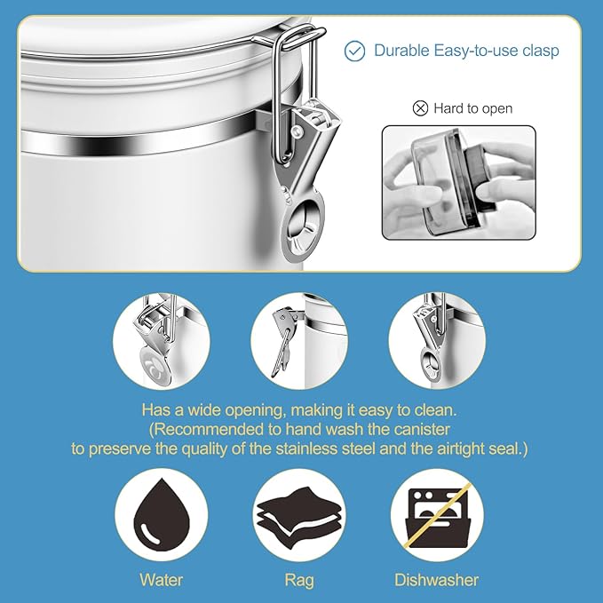 ShanSon Coffee Canister Airtight Coffee Container Stainless Steel Coffee Bean Storage Container with Scoop Coffee Canister for Beans Grounds Sugar Flour Tea Cereal,16OZ, White