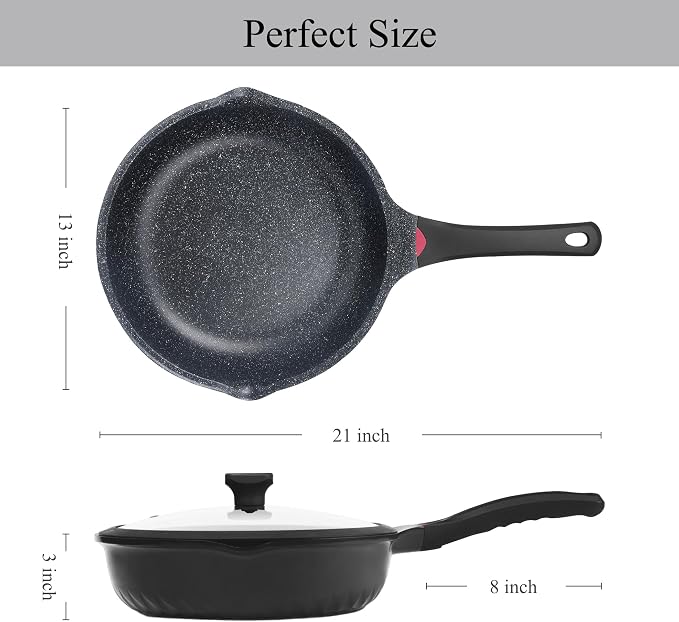 Vinchef 12.5Inch Black Deep Nonstick Skillet with Lid | Cooktop Compatible,deep fry pan, temp indicator,Anti-scratch,anti-stain,induction-ready.Durable,great for sauté frying