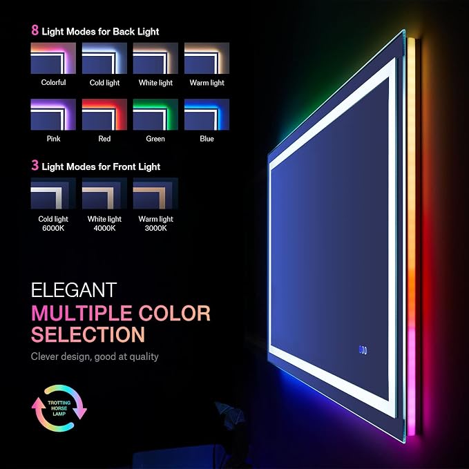 LOAAO 50"X30" LED Bathroom Mirror with Lights, Anti-Fog, Dimmable, RGB Backlit + Front Lighted, Bathroom Vanity Mirror for Wall, Memory Function, Tempered Glass, ETL Listed