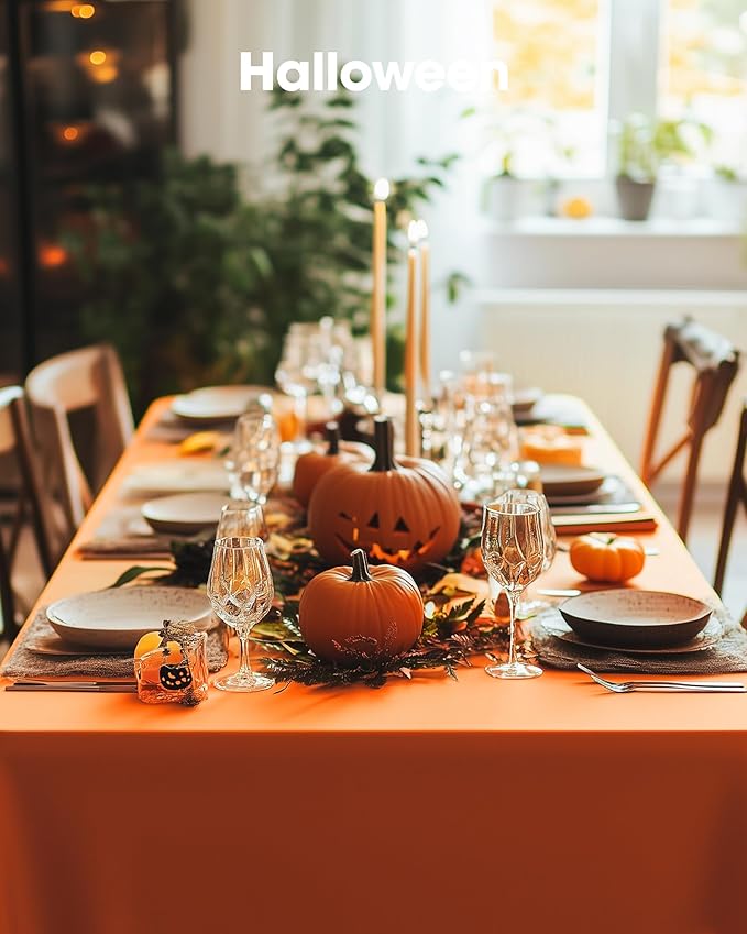 Pureegg Plastic Table Cloth Disposable 20 Pack, 54 x 108 Inch Table Cloths, Halloween Party, Thanksgiving Decorations, Harvest, Fall Tablecloths, Rectangle Tables, Leakproof & Sturdy, Orange