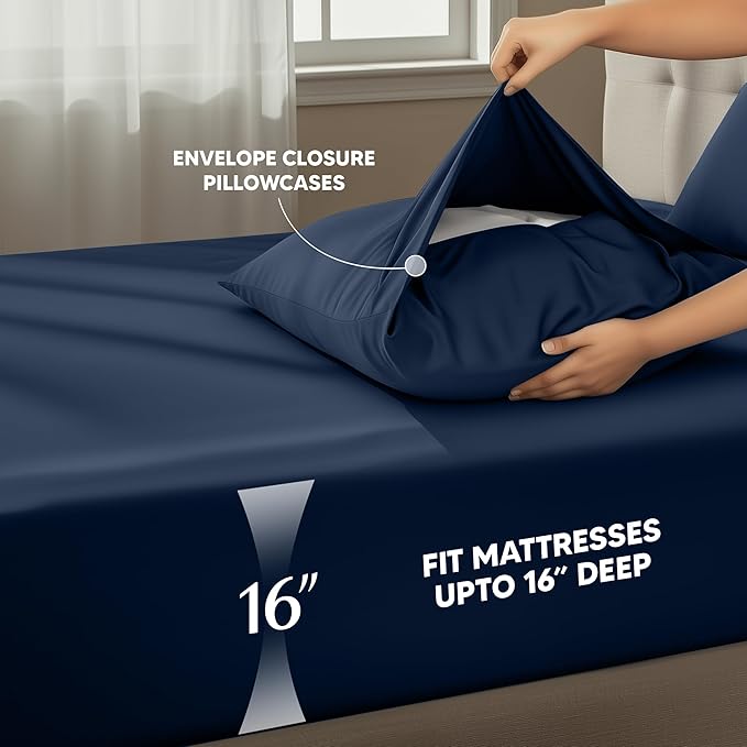 Utopia Bedding Twin Sheet Set – 3 Piece Bed Sheets for Twin Size Bed, Soft and Breathable Microfiber, Includes 1 Fitted Sheet, 1 Flat Sheet and 1 Pillowcase – Oeko Tex (Navy Blue)