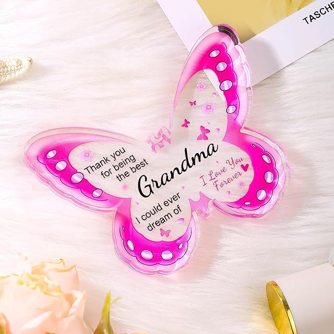 Mothers Day Gifts for Grandma, Grandma Mothers Day Gift - Acrylic Butterfly Plaque, Birthday Mother's Day Present for Grandmother from Grandkids, Best Gift Ideas for Grandma