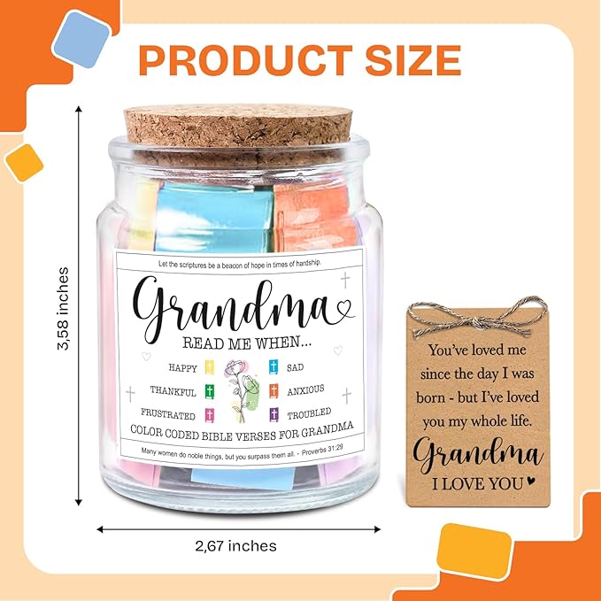 NewEleven Mothers Day Gifts For Grandma - Christian Gift, Grandma Birthday Gifts From Granddaughter, Grandson, Kids - Daily Encouragement, Inspirational Present - Bible Verse Jar