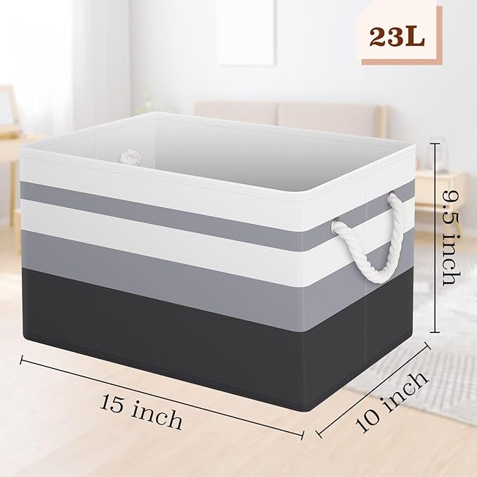 Fab totes Storage Bins [14-Pack], Foldable Storage Baskets for Organizing Toys, Books, Shelves, Closet, Large Storage Box with Rope Handles, Sturdy Organizer Bins, White & Black