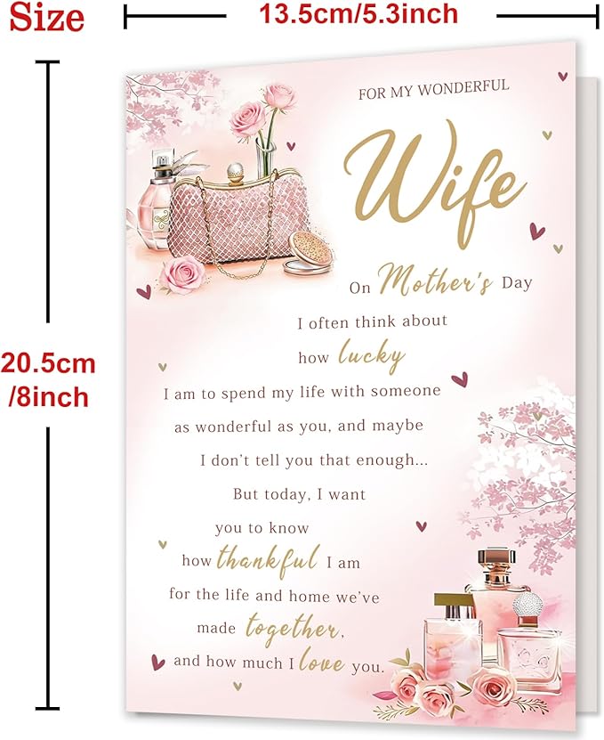 Mother's Day Card Gifts for Wife, Mothers Day Gifts from Husband, Wife Mothers Day Card